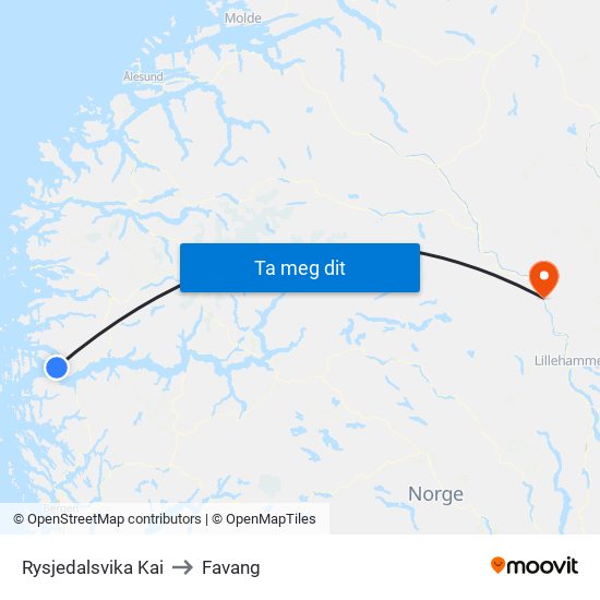 Rysjedalsvika Kai to Favang map