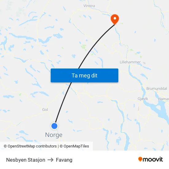 Nesbyen Stasjon to Favang map