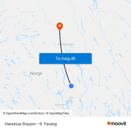 Harestua Stasjon to Favang map