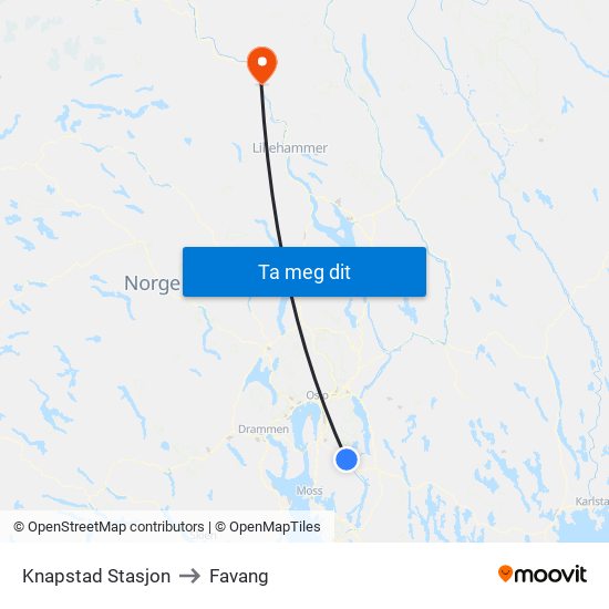 Knapstad Stasjon to Favang map