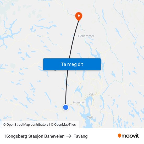 Kongsberg Stasjon Baneveien to Favang map