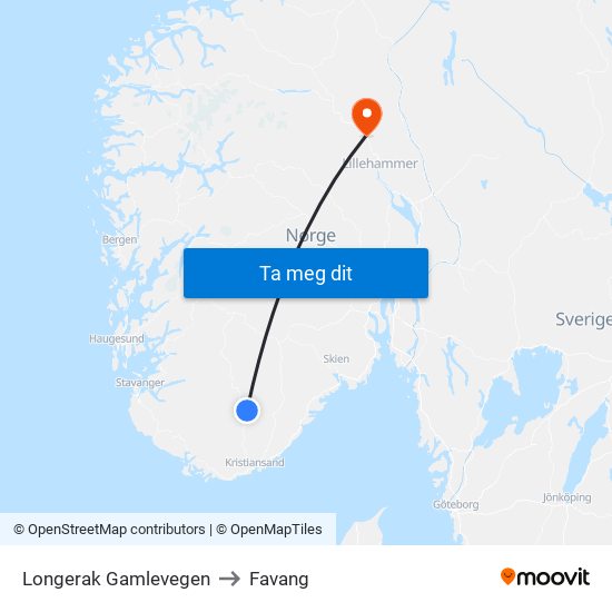 Longerak Gamlevegen to Favang map