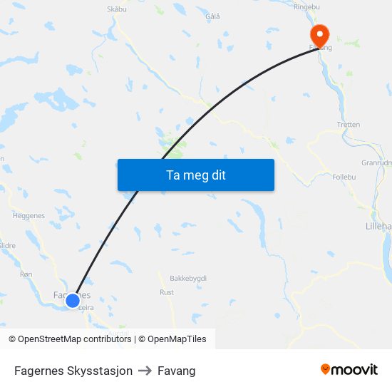 Fagernes Skysstasjon to Favang map