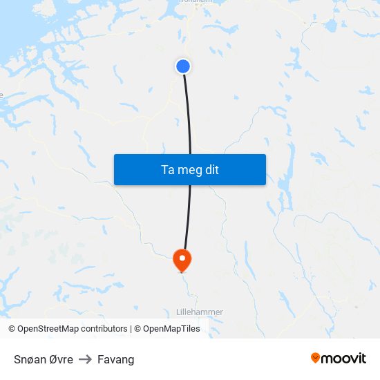 Snøan Øvre to Favang map