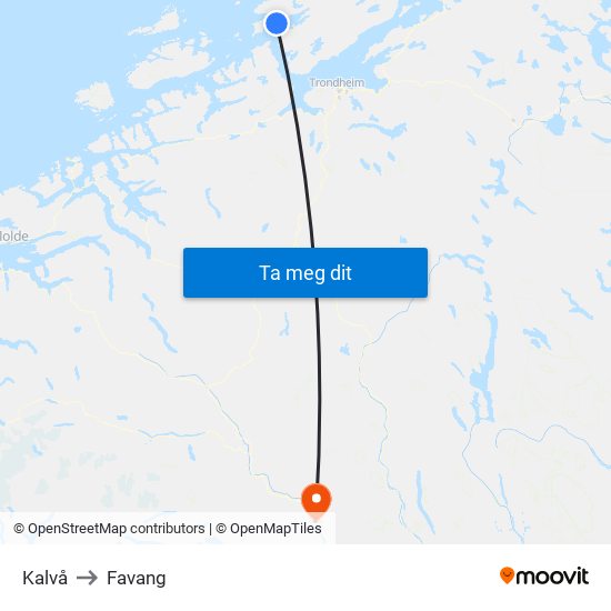 Kalvå to Favang map