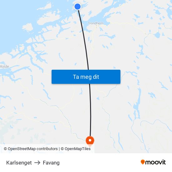 Karlsenget to Favang map