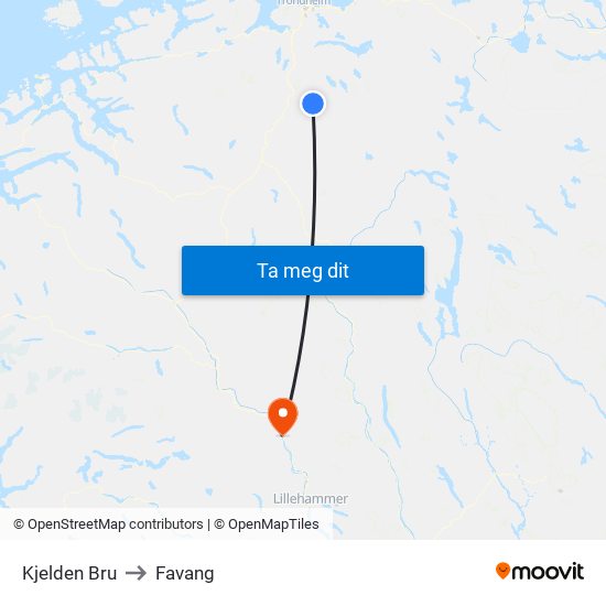 Kjelden Bru to Favang map