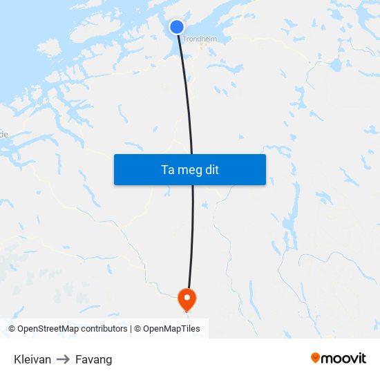 Kleivan to Favang map