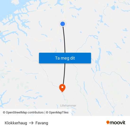 Klokkerhaug to Favang map