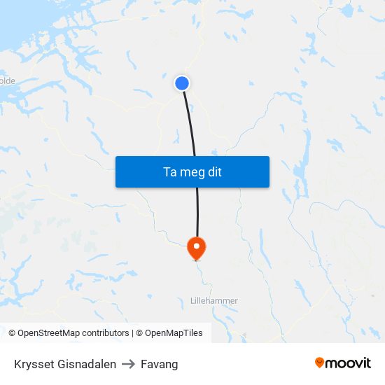 Krysset Gisnadalen to Favang map