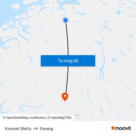 Krysset Sletta to Favang map