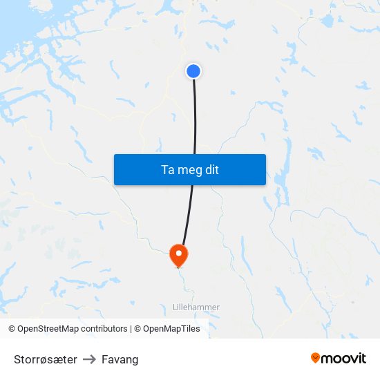 Storrøsæter to Favang map