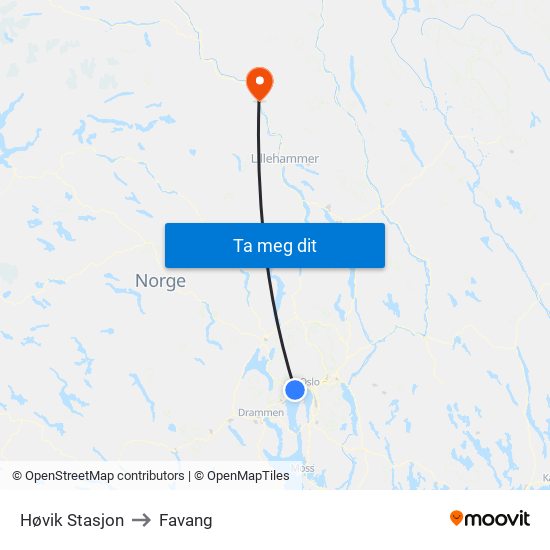 Høvik Stasjon to Favang map