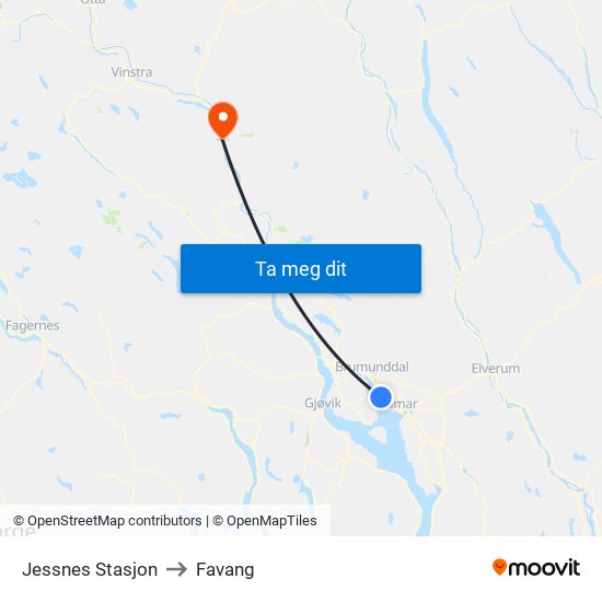 Jessnes Stasjon to Favang map