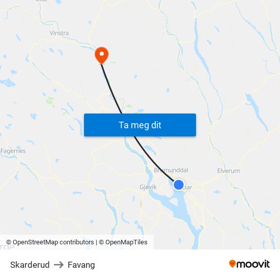 Skarderud to Favang map