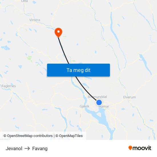 Jevanol to Favang map