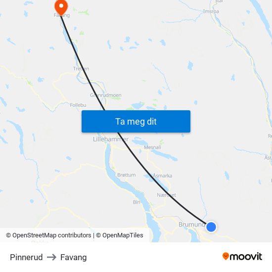Pinnerud to Favang map