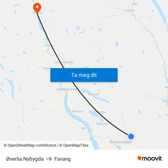 Øverlia Nybygda to Favang map