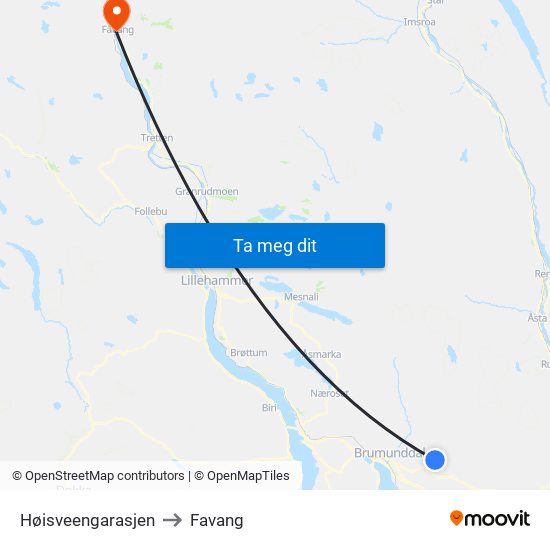 Høisveengarasjen to Favang map