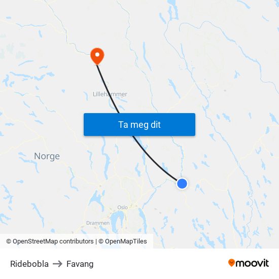 Ridebobla to Favang map
