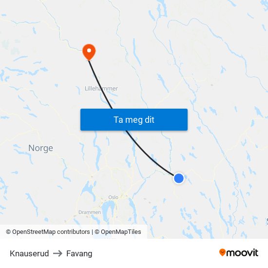 Knauserud to Favang map