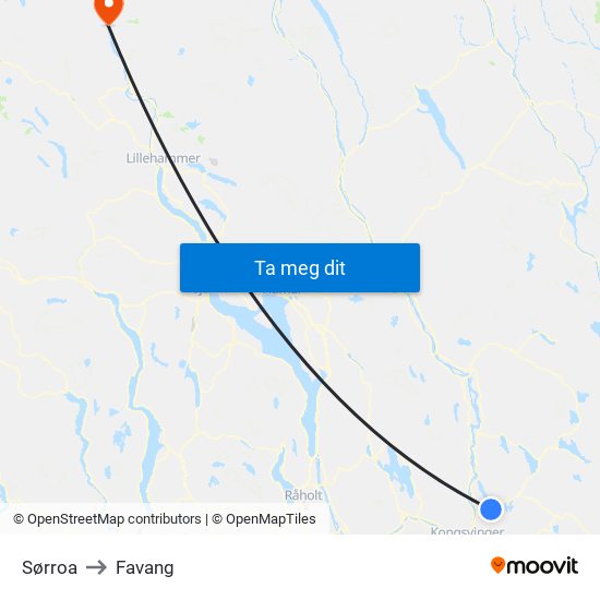 Sørroa to Favang map