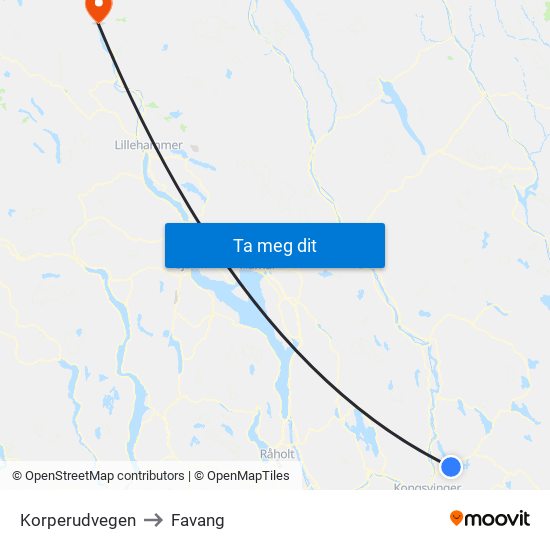 Korperudvegen to Favang map