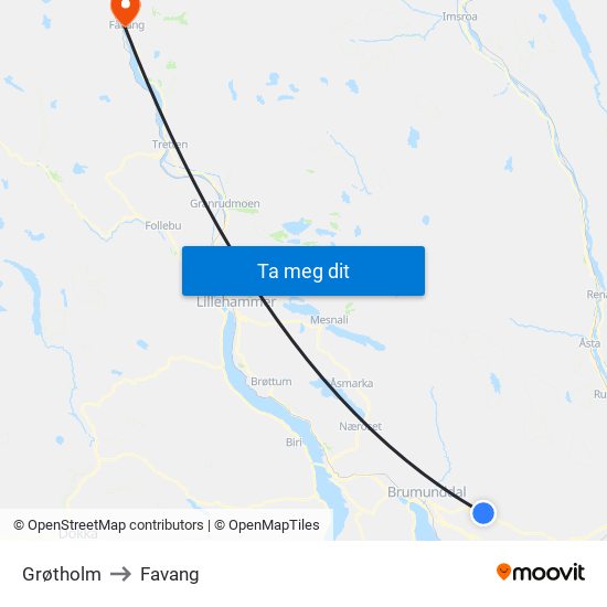 Grøtholm to Favang map