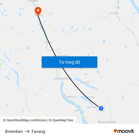 Brennlien to Favang map