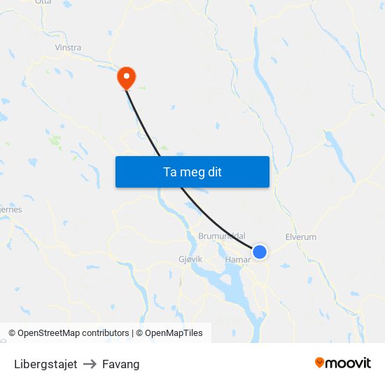 Libergstajet to Favang map