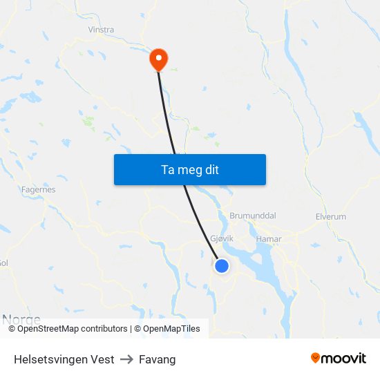 Helsetsvingen Vest to Favang map