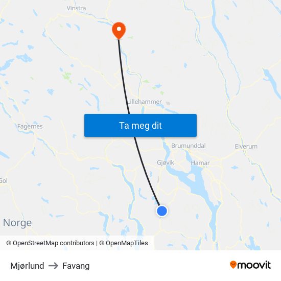 Mjørlund to Favang map
