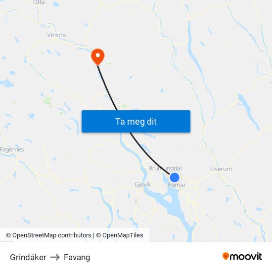 Grindåker to Favang map