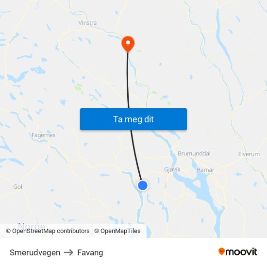 Smerudvegen to Favang map