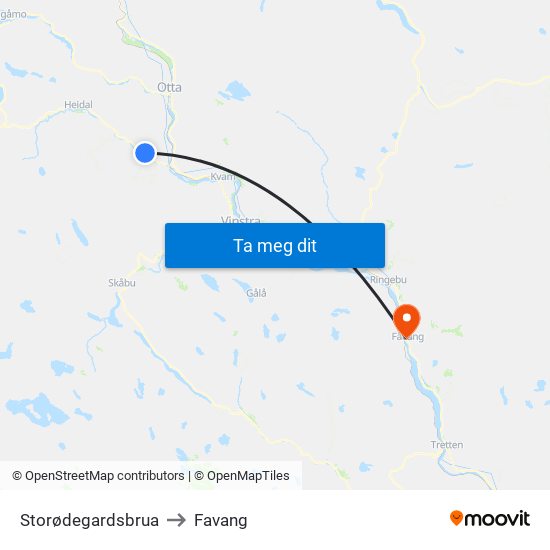 Storødegardsbrua to Favang map