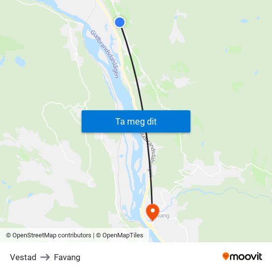 Vestad to Favang map