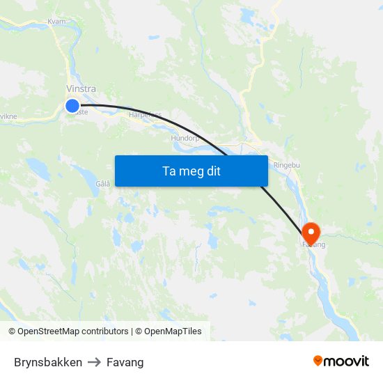 Brynsbakken to Favang map