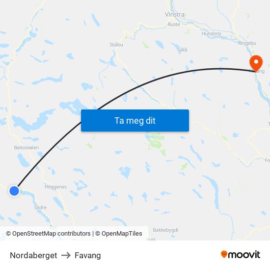 Nordaberget to Favang map