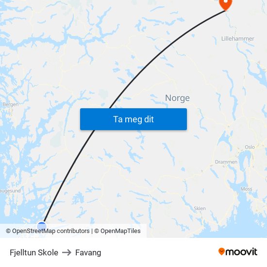Fjelltun Skole to Favang map