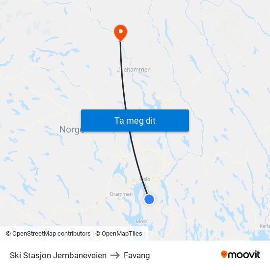 Ski Stasjon Jernbaneveien to Favang map