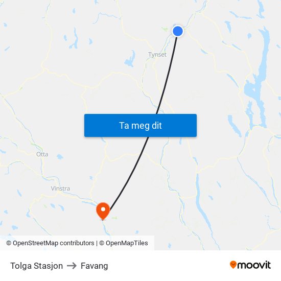 Tolga Stasjon to Favang map