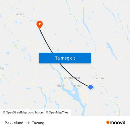 Bekkelund to Favang map