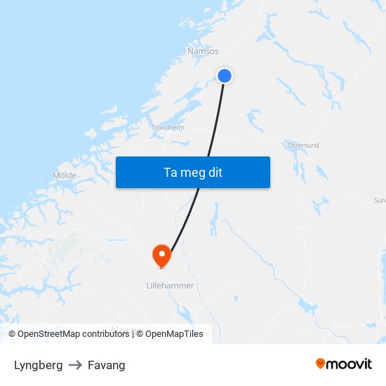 Lyngberg to Favang map
