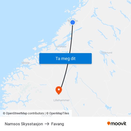 Namsos Skysstasjon to Favang map