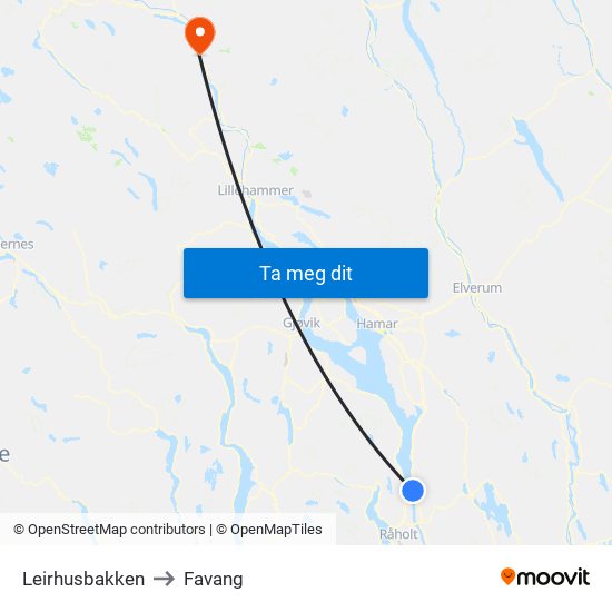 Leirhusbakken to Favang map