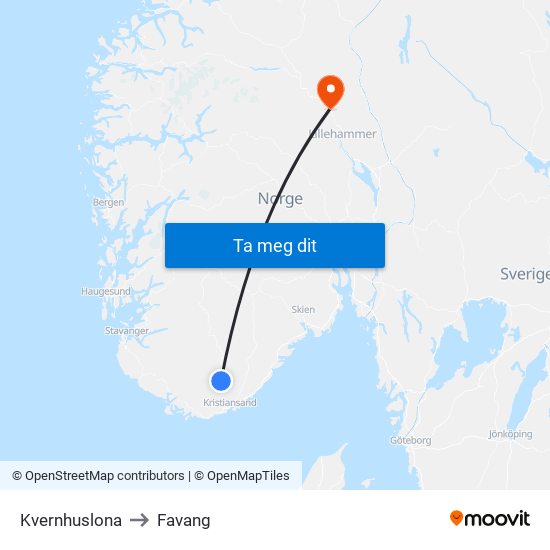 Kvernhuslona to Favang map