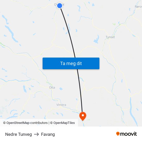Nedre Tunveg to Favang map