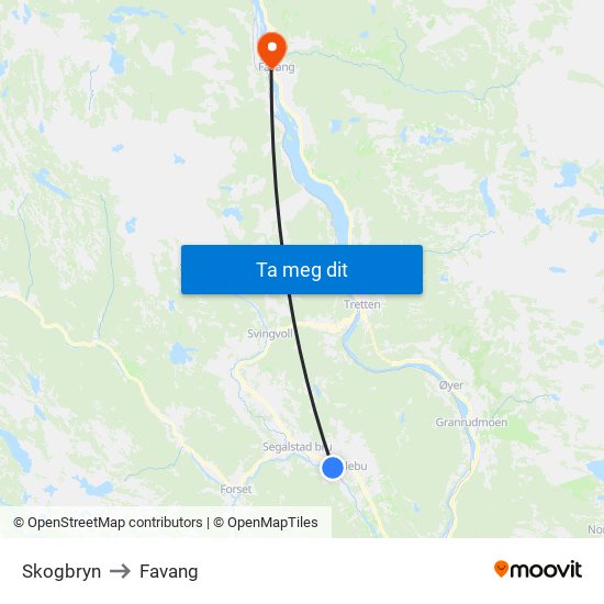 Skogbryn to Favang map