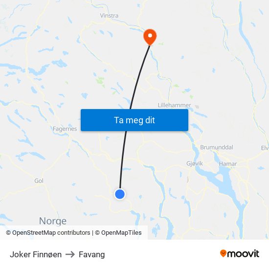 Joker Finnøen to Favang map