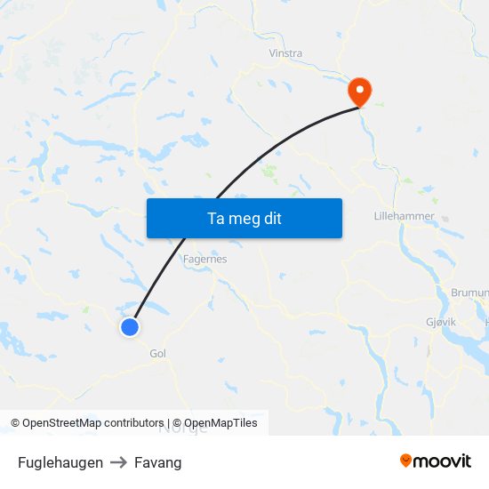 Fuglehaugen to Favang map